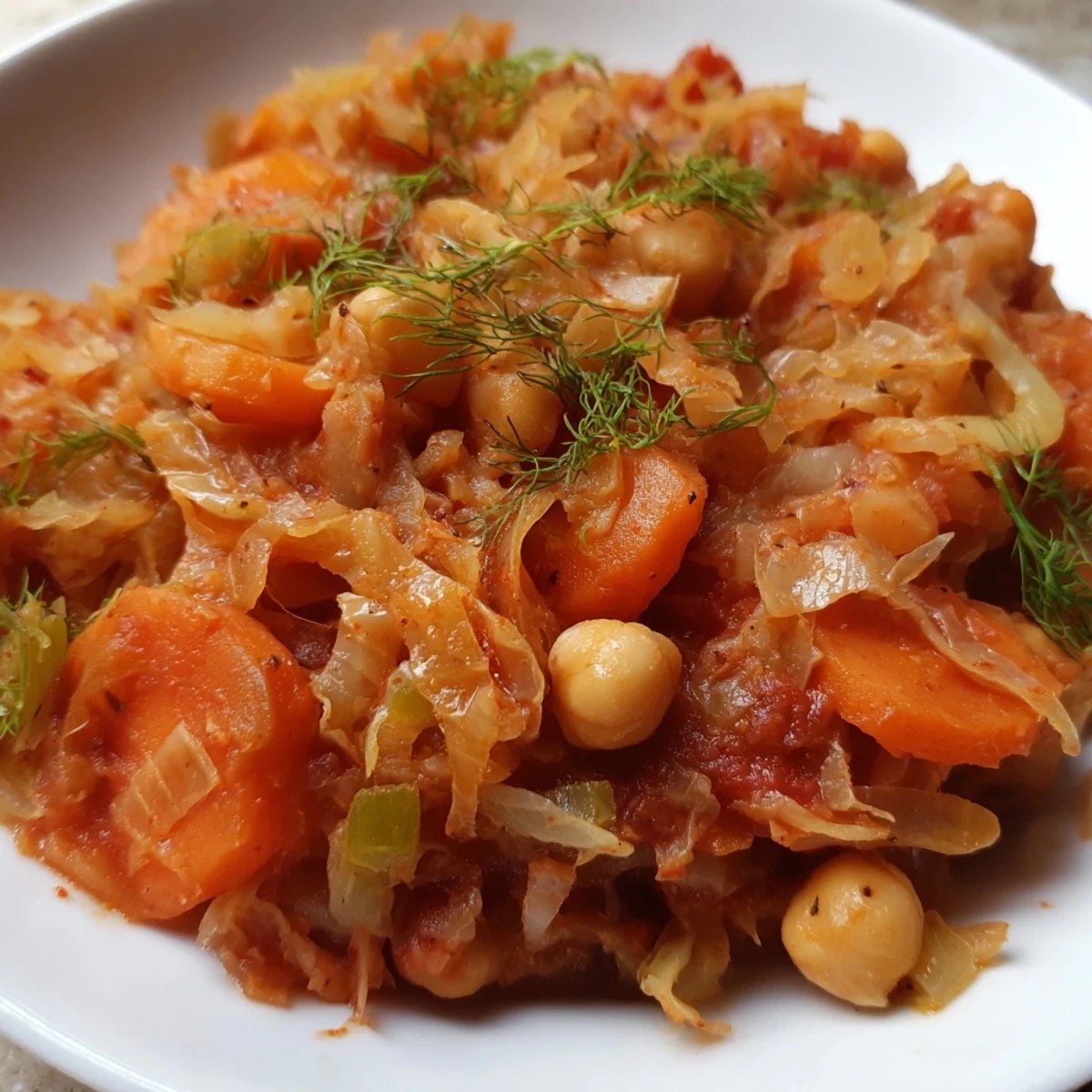 Herzhafter Kichererbseneintopf mit Sauerkraut, perfekt für gemütliche Abendessen  