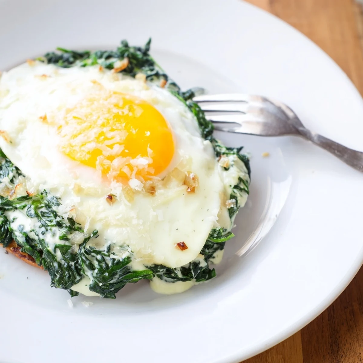 Wärmender cremediger Spinat, serviert mit frisch gebratenem Ei, lecker für jeden Anlass.