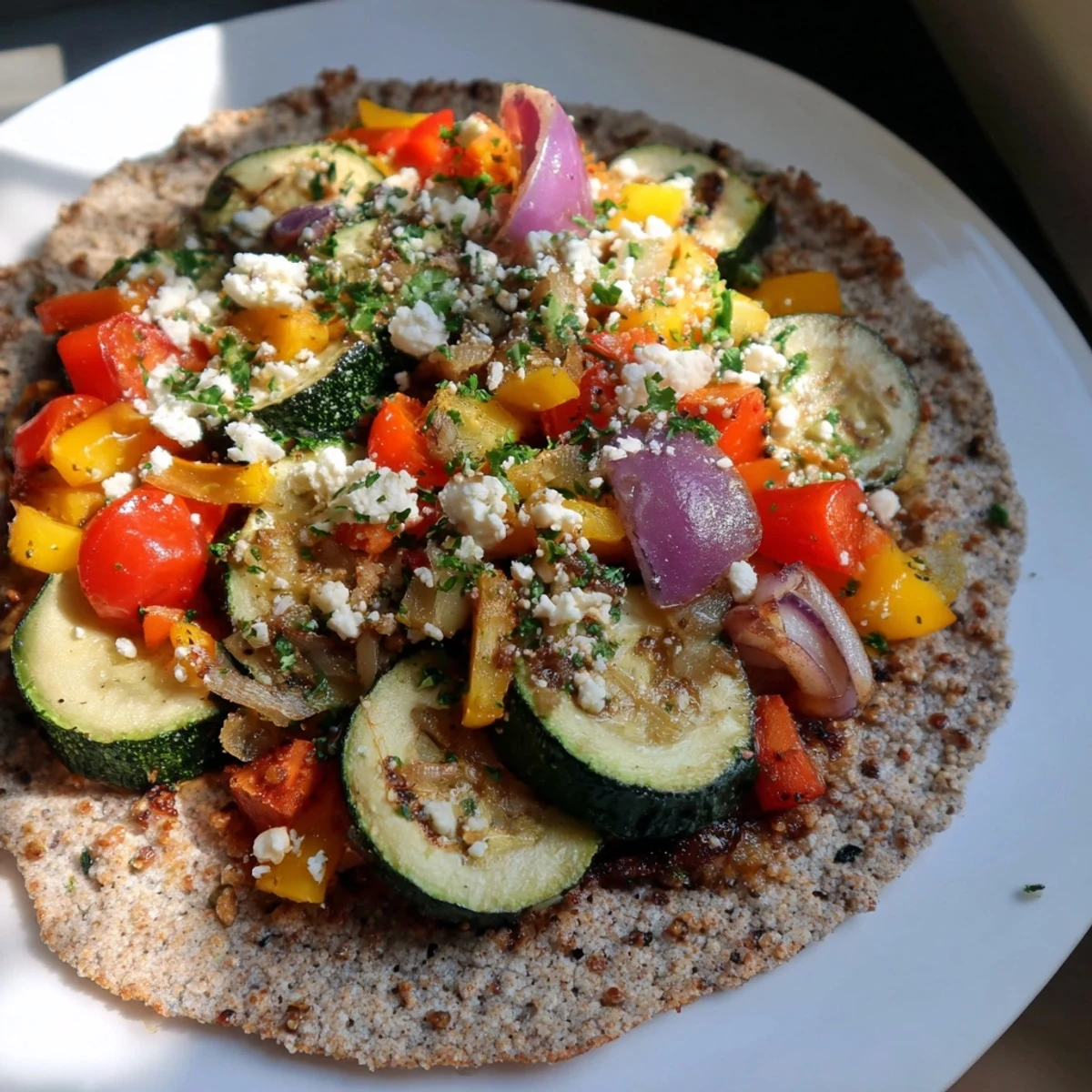 Close-up shot: fluffy Savory Buckwheat Pancakes with roasted veggies, ideal for a gluten-free meal.