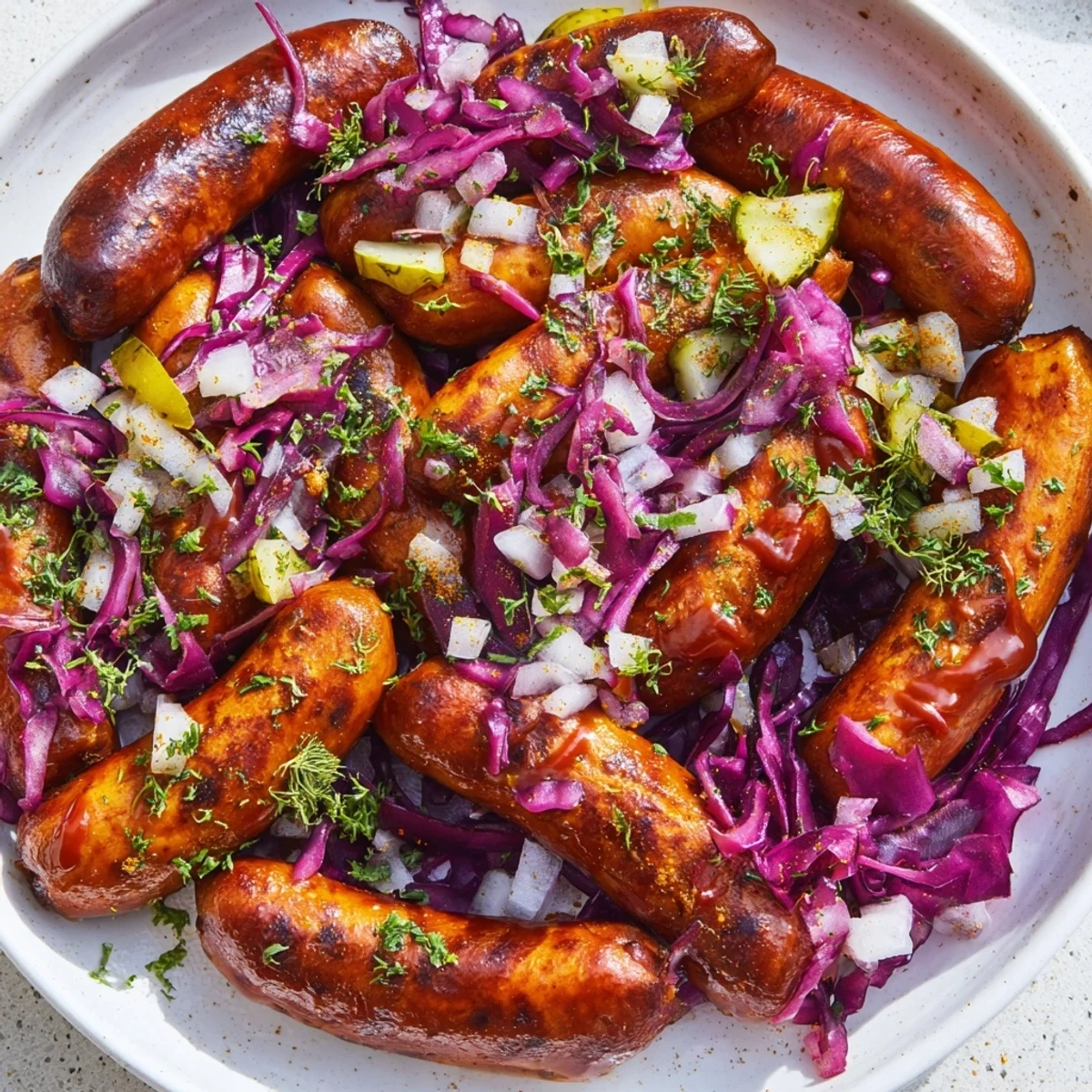 Savory Berlin Currywurst Tacos, showing smoky sausage with vibrant curry ketchup and fresh toppings.