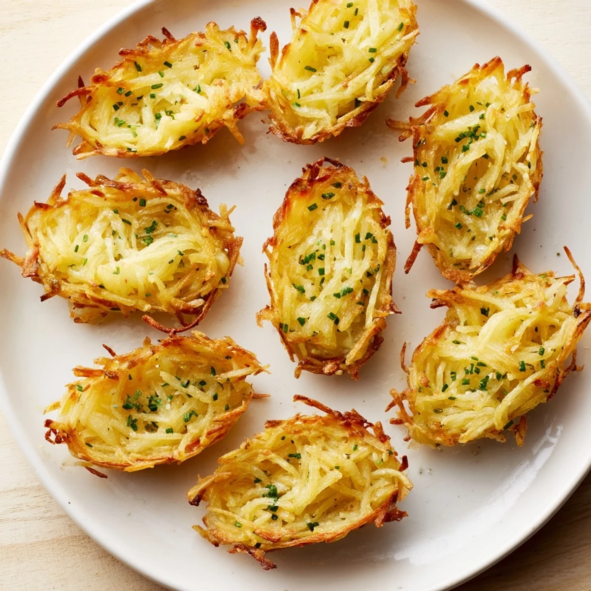 Golden brown Crispy Potato Rösti Boats, ready for brunch, are filled with savory toppings and delicious flavors.