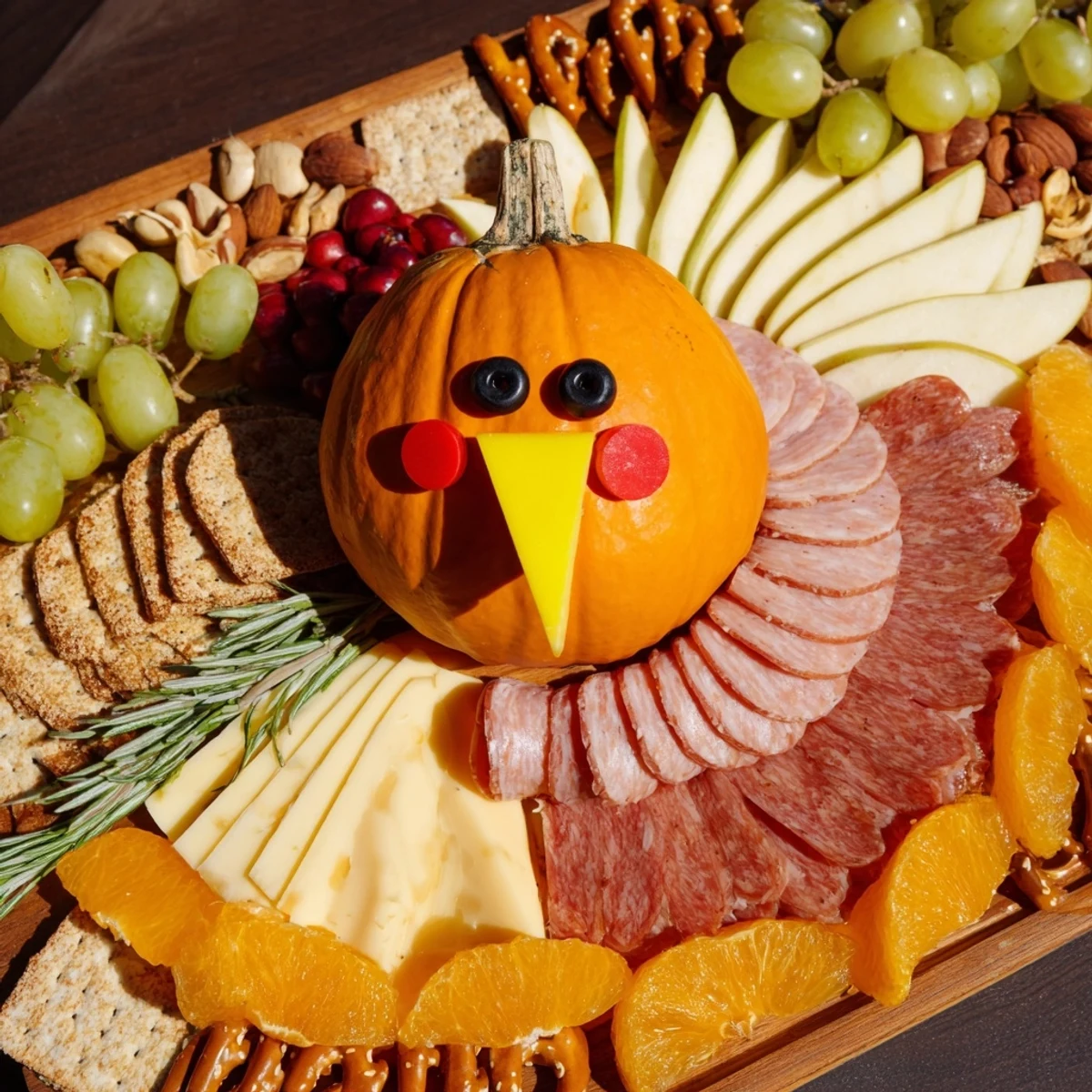 A stunning Wheat Field Thanksgiving Turkey Board featuring colorful meats and cheeses arranged beautifully.