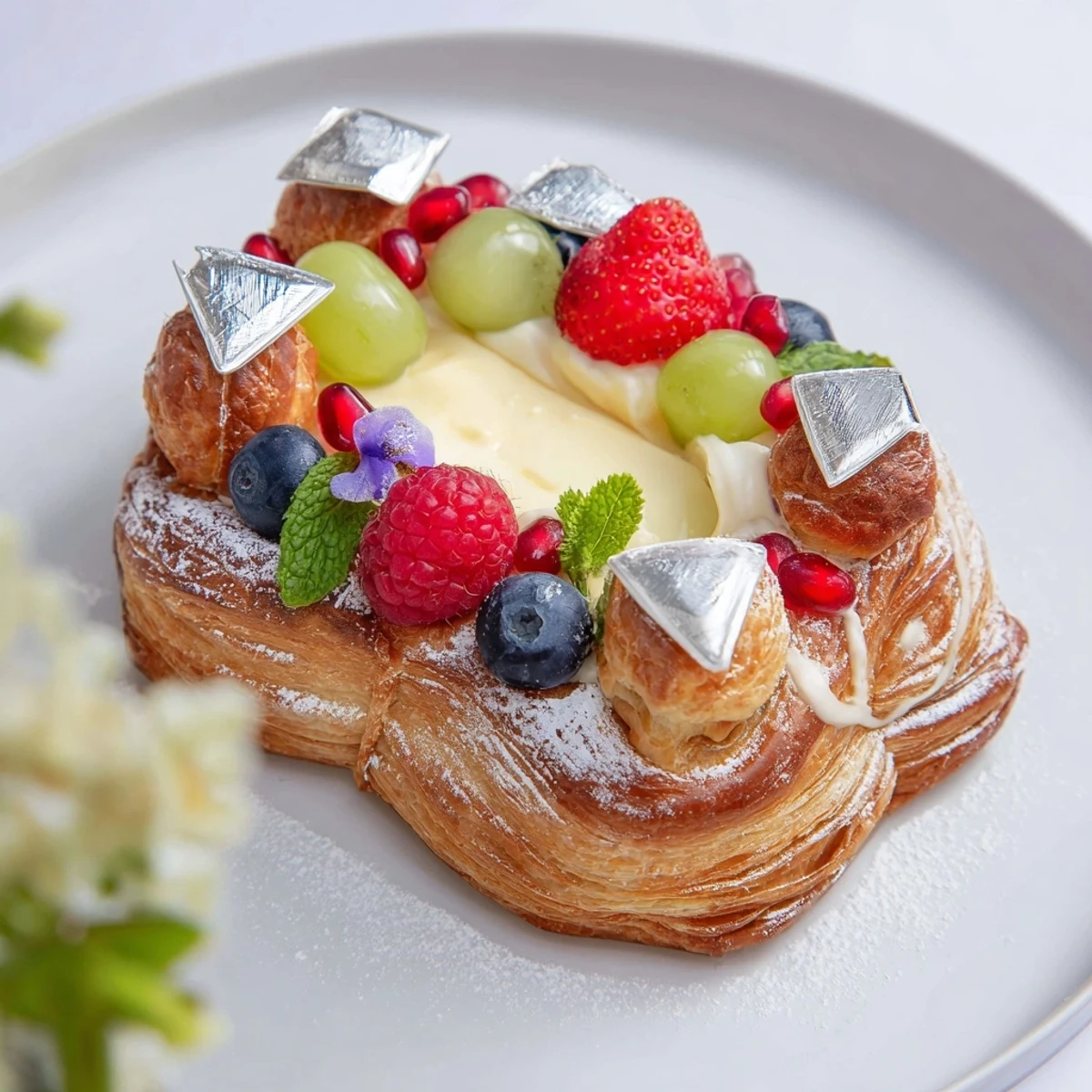 This elegant Luxury Diamond Engagement Platter showcases delicate pastries and creamy vanilla for a special occasion.