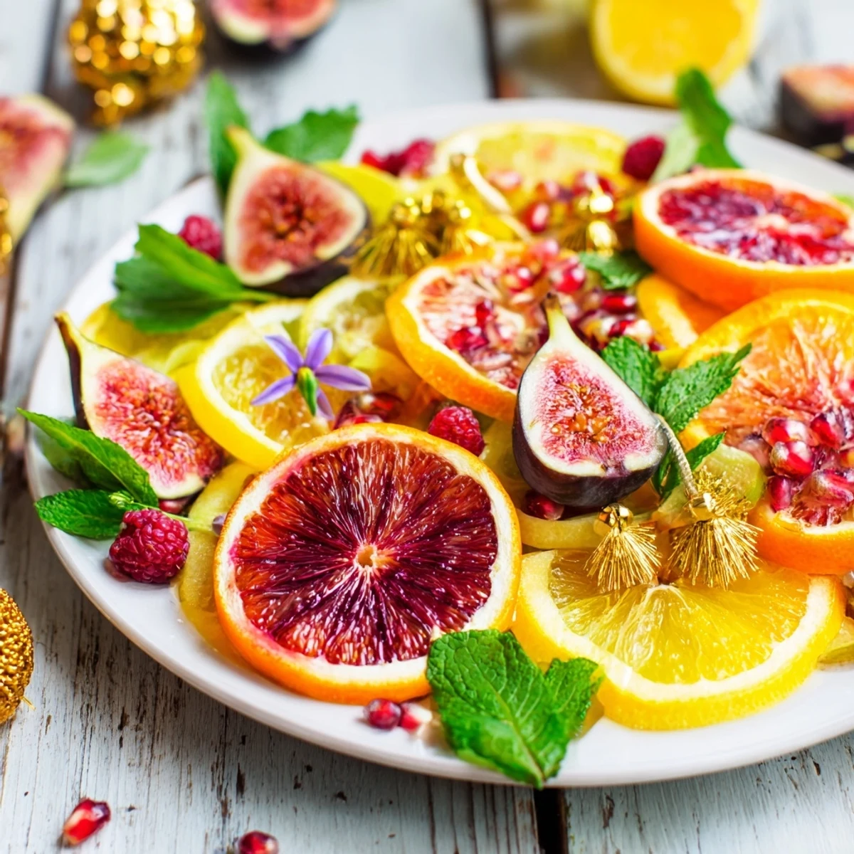 A vibrant array of Champagne bar garnishes, featuring fresh fruit and edible flowers for sparkling cocktails.