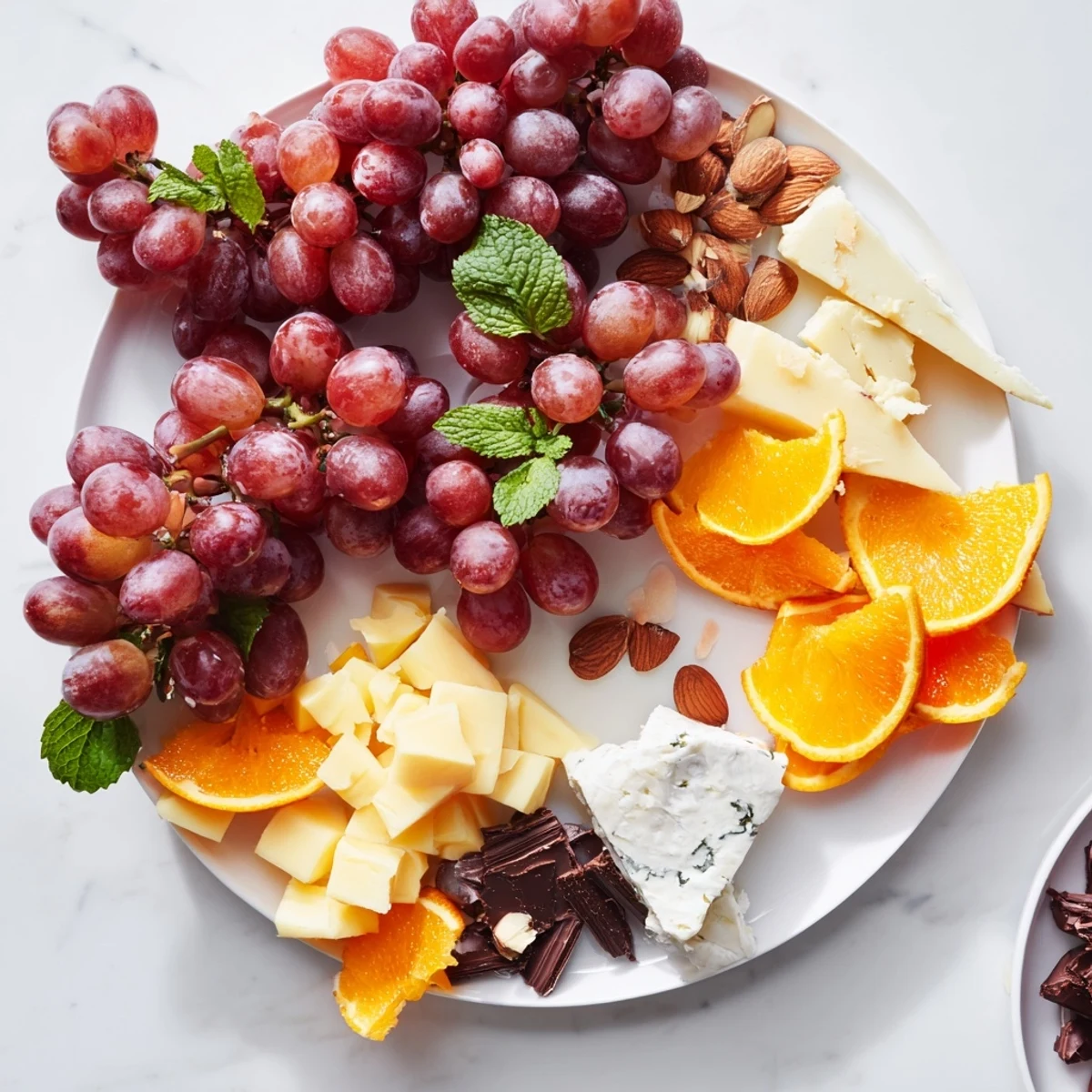 Close-up of a delicious and elegant Grapes of Fortune dessert board, perfect for a party.