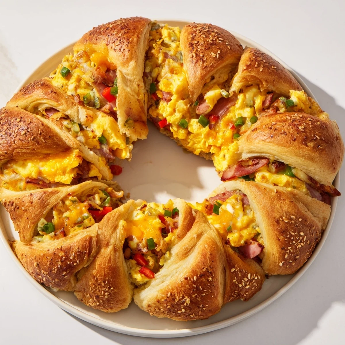 Beautifully baked, this flavorful wreath-shaped egg and ham bake makes a stunning centerpiece.