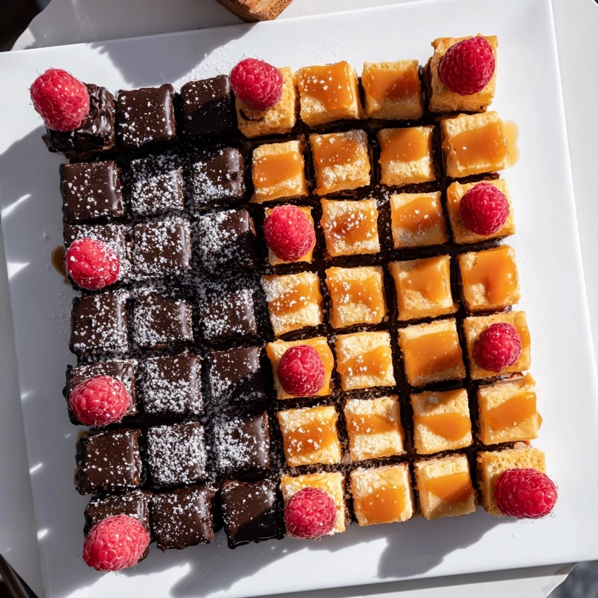 The Checkerboard Terrace recipe features a close-up of the finished, colorful squares ready to serve.