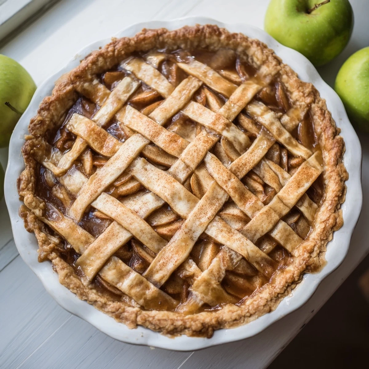 Golden-brown lattice orchard, a delicious dessert with a sweet apple and walnut filling.