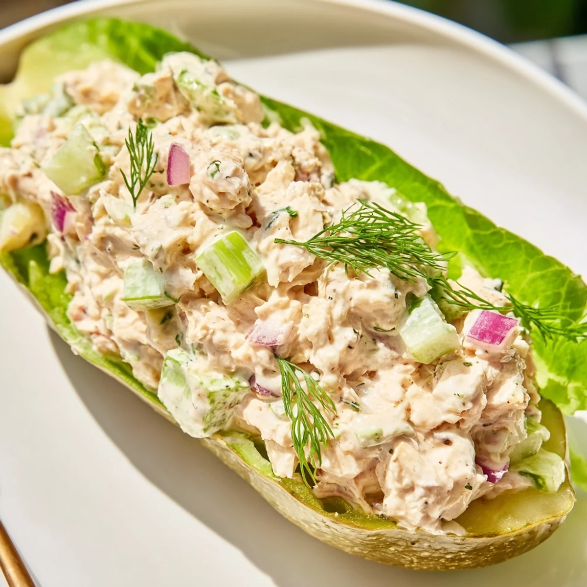 Close-up photo of a fresh Pickle Sandwich, showcasing the juicy chicken salad filling and crisp pickles.