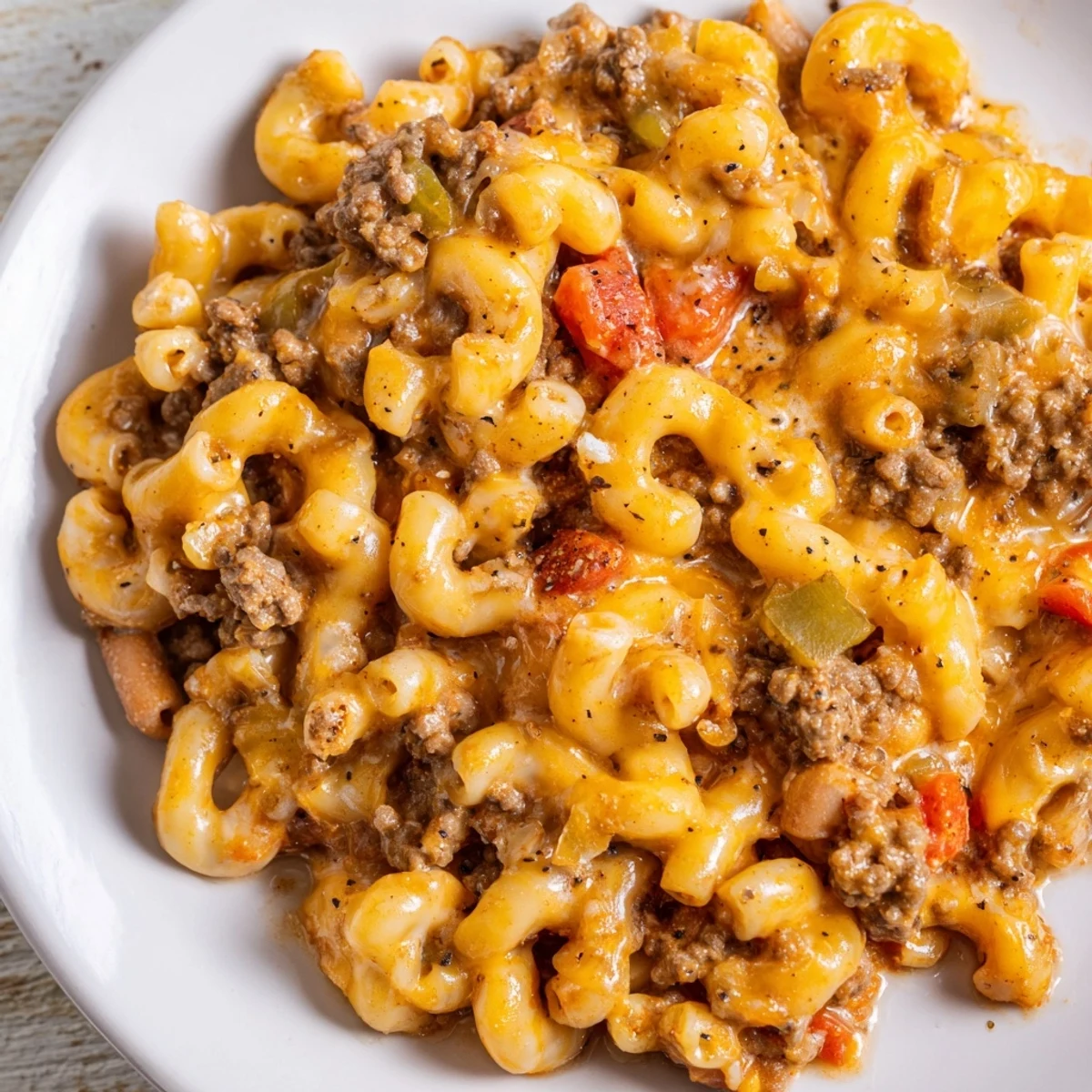 One-Pot Chili Mac bubbling in a Dutch oven, perfect for a hearty and comforting dinner.