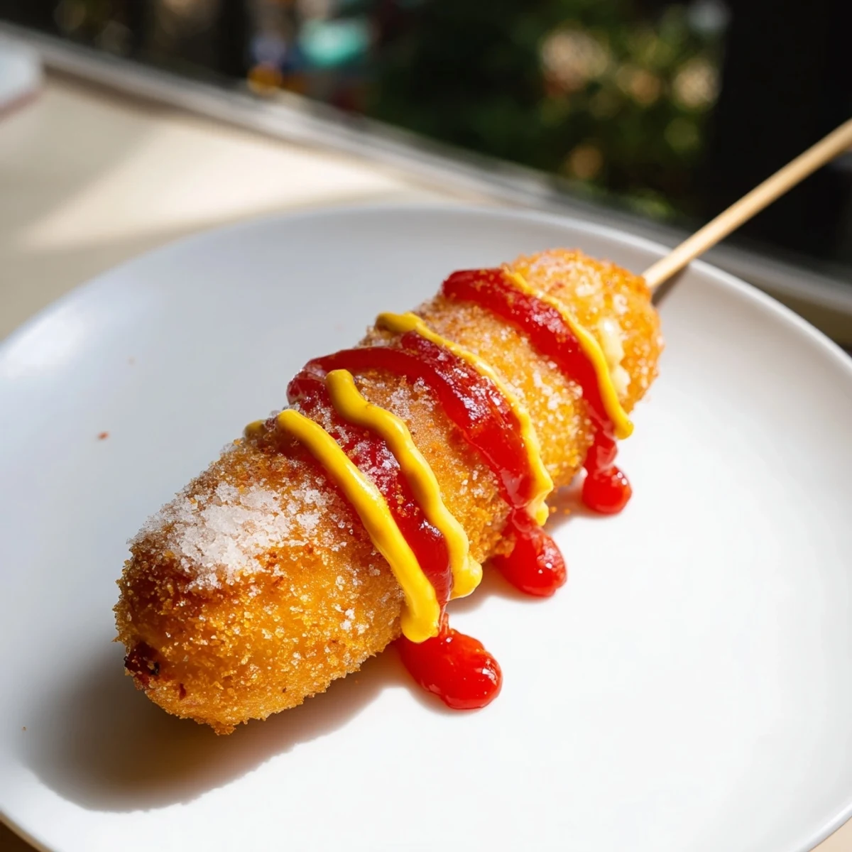 Golden and crispy Cheesy Korean Corn Dogs, a delicious street food treat.