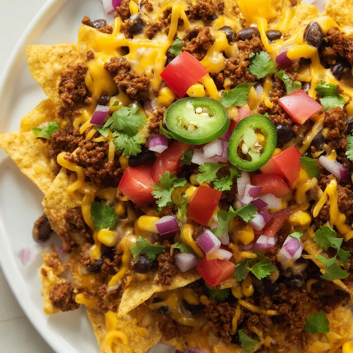 Easy Sheet-Pan Nachos, a Tex-Mex delight: melted cheese over seasoned beef and chips.