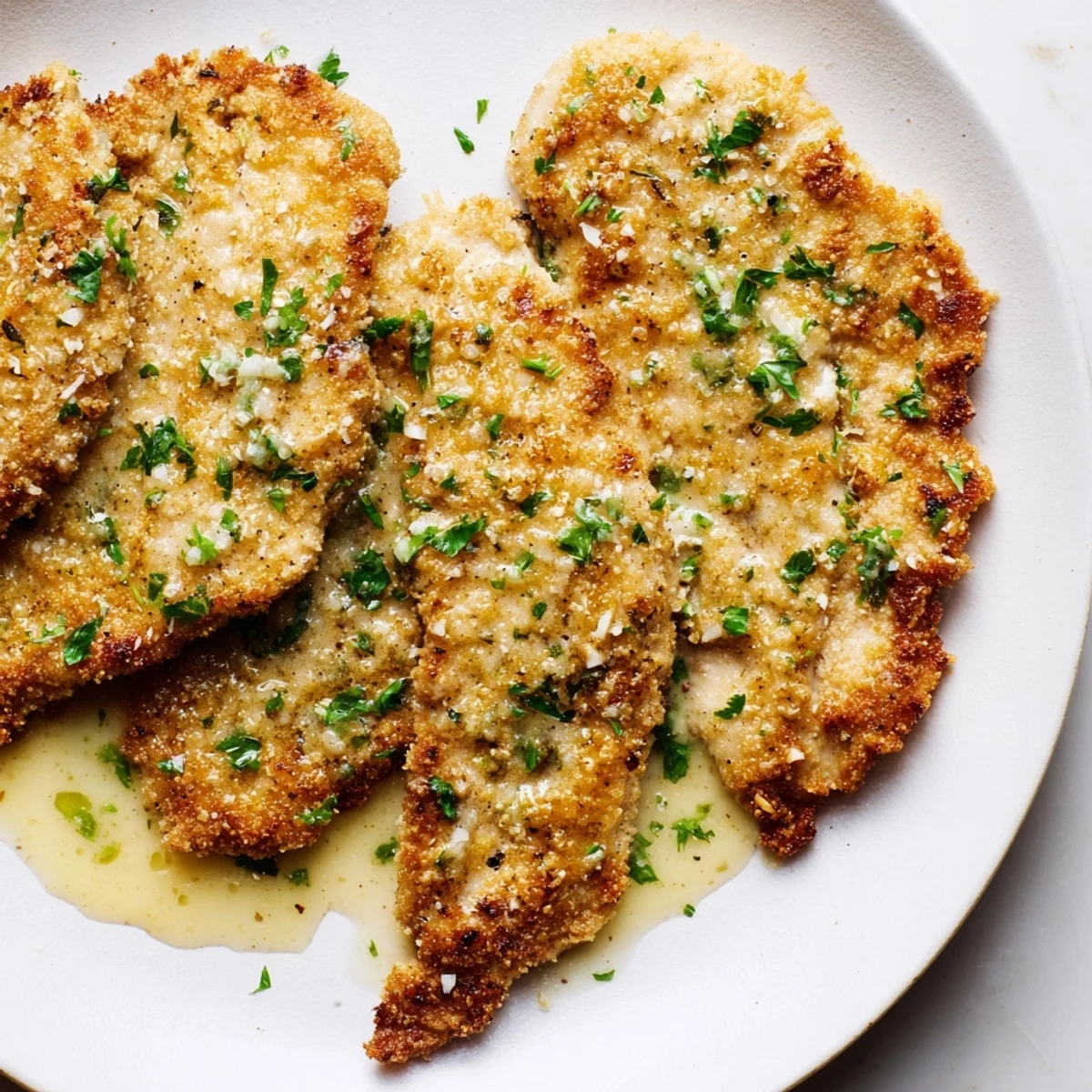 Tender, golden-brown Crispy Chicken with Garlic Cream Sauce, smothered in a creamy, rich sauce.