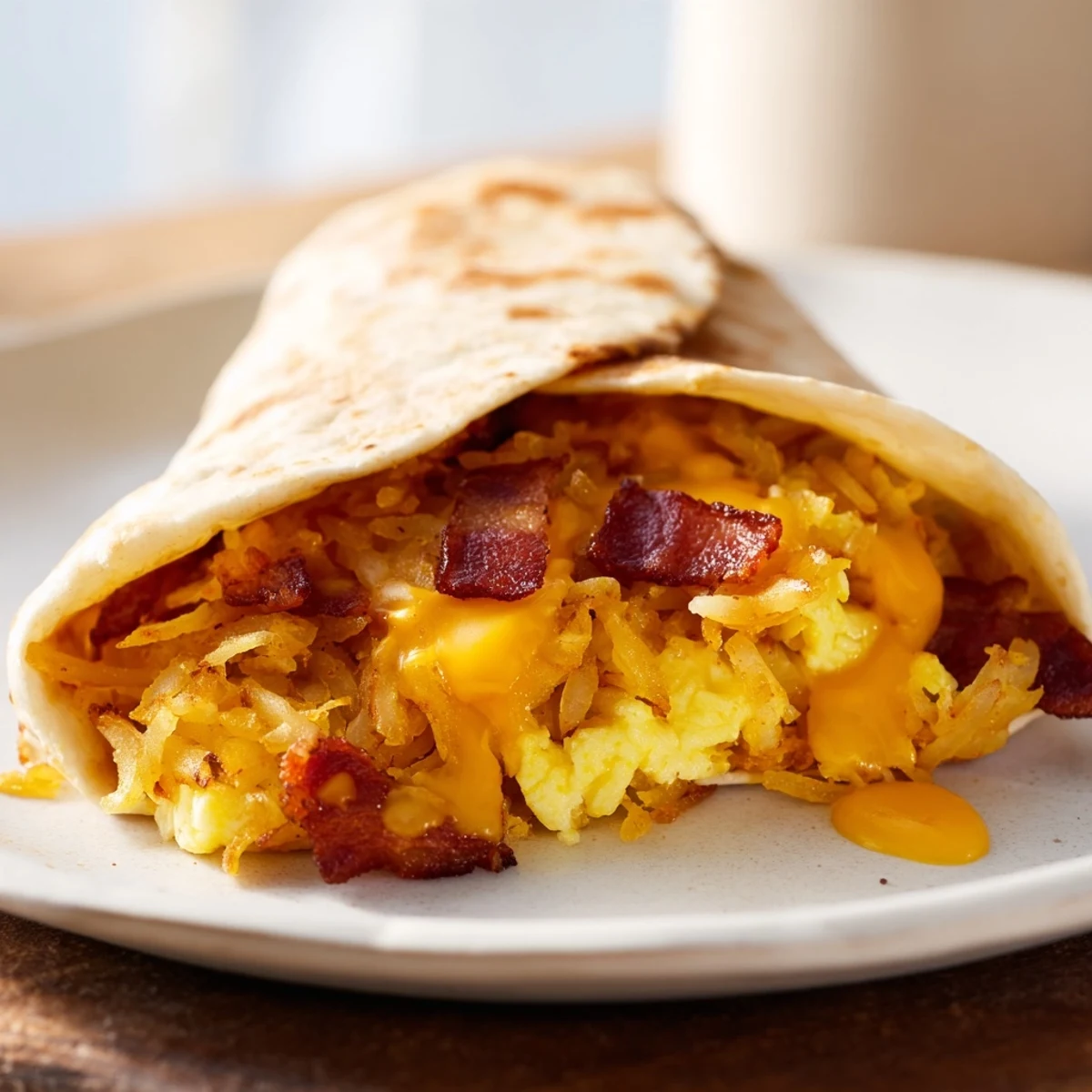 Warm, appetizing photo of baked B.E.C. Breakfast Bites, showcasing the golden-brown tortillas and cheesy filling.