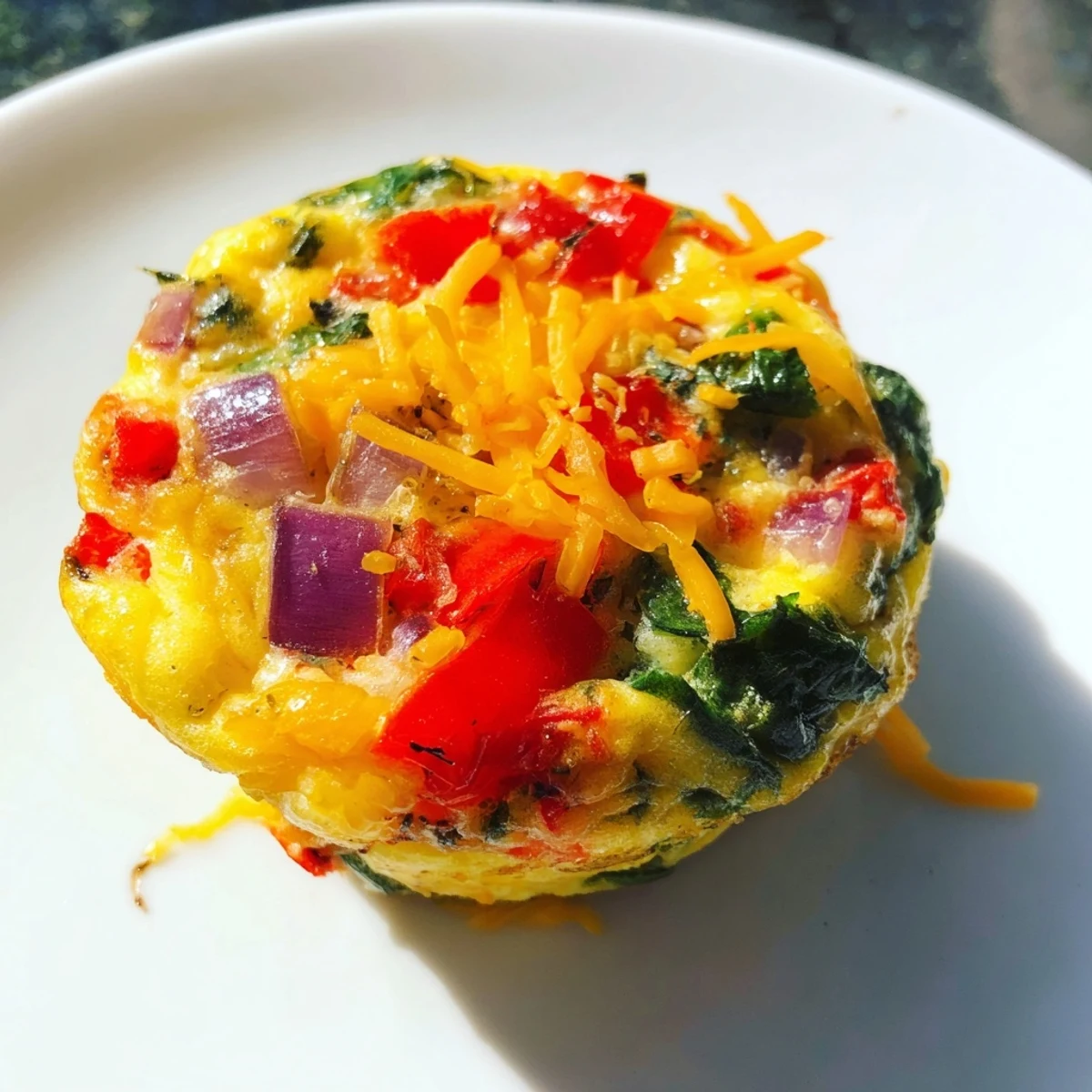 A photograph shows freshly baked Customizable Egg Muffins, golden brown with vibrant vegetable toppings.