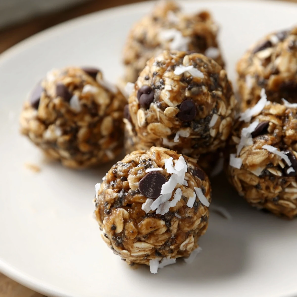 Chewy and delicious almond-chia energy bites ready to eat, a perfect snack option.