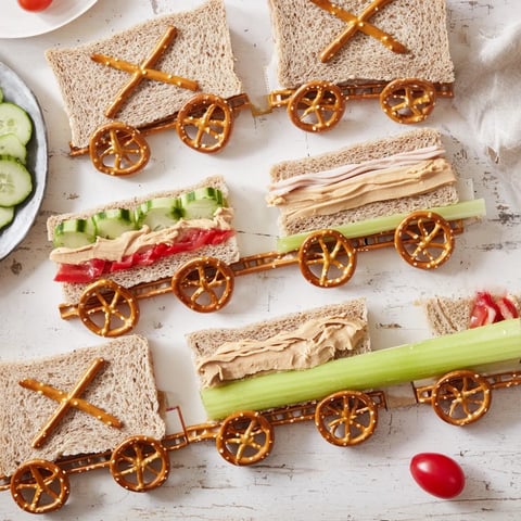 Here are the 3 ALT texts for the Train Track Sandwich Board recipe: