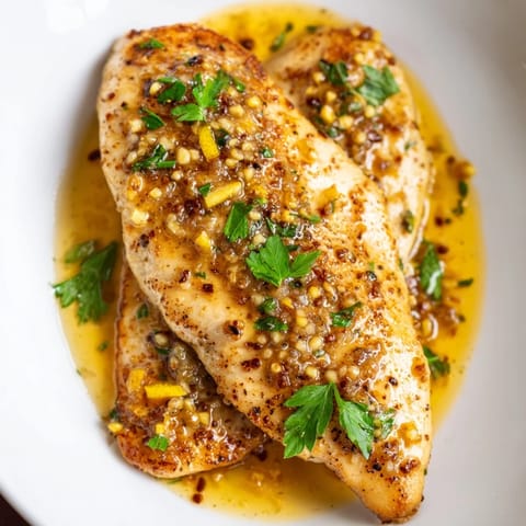 Saftiges Hähnchenfilet in würziger Zitronen-Pfeffer-Butter-Soße, serviert auf dampfendem Reis.