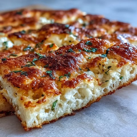 Fluffy Cottage Cheese Flatbread frisch aus der Pfanne, goldbraun mit Knoblauch und Kräutern, ideal als Wrap oder Dip.