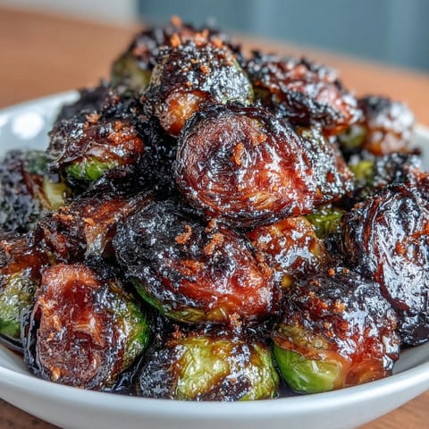 2. Knusprige Rosenkohl-Hälften in klebriger Ahorn-Orangen-Glasur, serviert als farbenfrohe, süß-herzhafte Beilage.  