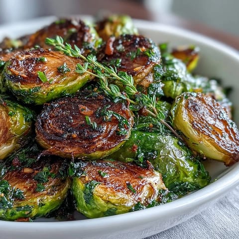 Knuspriger Rosenkohl mit goldbraunen Rändern, bestreut mit gerösteten Mandelscheiben und frischer Zitronenschale.  