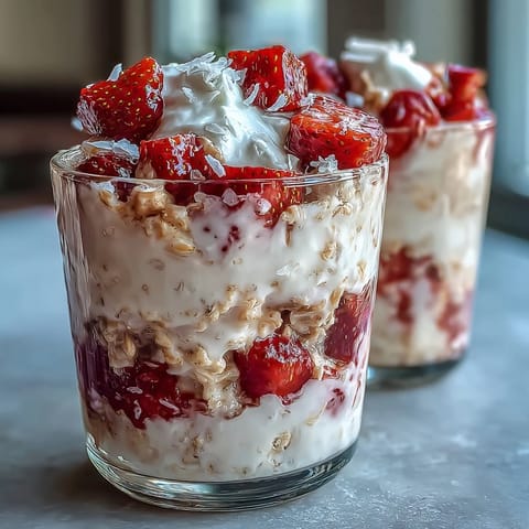 2. Frische Erdbeer-Kokos-Overnight-Oats mit cremiger Kokosmilch und Chia-Samen