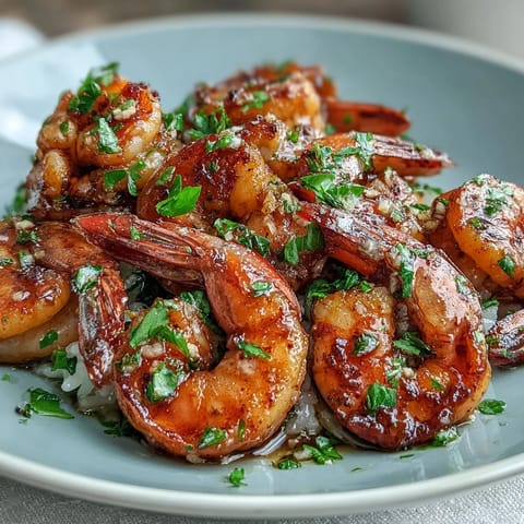 1. Farbenfrohe Schüssel mit saftigen Zitronen-Garlic-Garnelen, serviert auf lockerem braunem Reis mit knackigem Gemüse und frischen Kräutern.