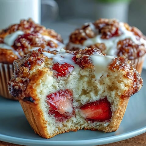 2. Feuchte, zarte Muffins mit cremigem Joghurt und süßen Erdbeeren für ein perfektes Frühstück.  