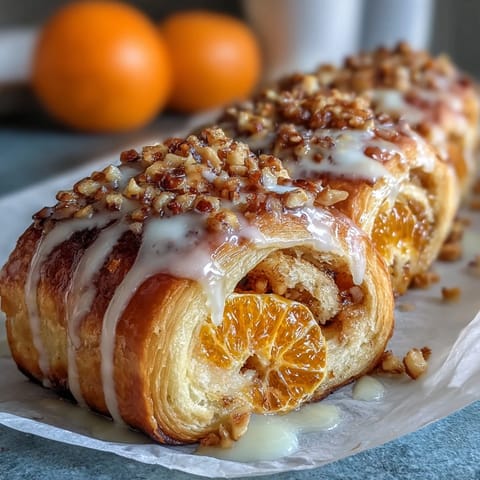 2. Quick and Easy Mini Orange Rolls: Zesty orange sugar filling in crescent dough, topped with bright citrus glaze for a delightful treat.  