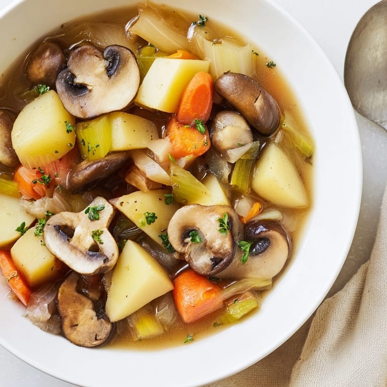 Bayerisches Pilzgulasch Rezept servierbereit, mit frischen Kräutern garniert, ein Genuss für Pilzliebhaber.