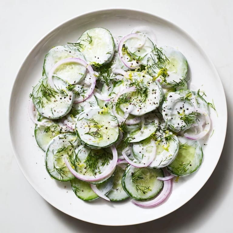 Cold Cucumber-Dill Salad with Yogurt: a refreshing vegetarian side, ready in minutes with a creamy yogurt dressing.