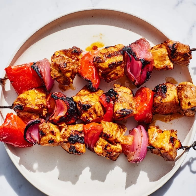Savory and spiced Glühwein-Marinated Chicken Skewers with a beautiful char from the grill.