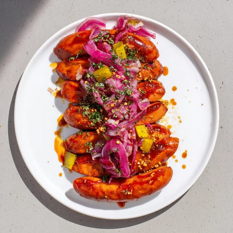 Close-up of Berlin Currywurst Tacos, showcasing tender tortillas filled with flavorful sausage and curry sauce.