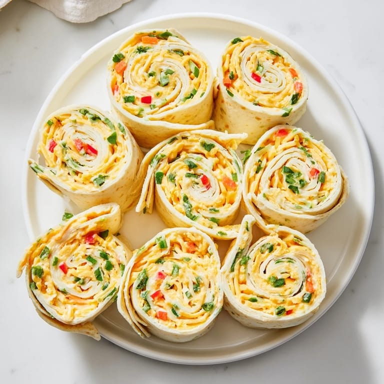 Close-up of freshly sliced Cozy Scarf Holiday Pinwheel Wraps showcasing creamy filling and colorful veggies.