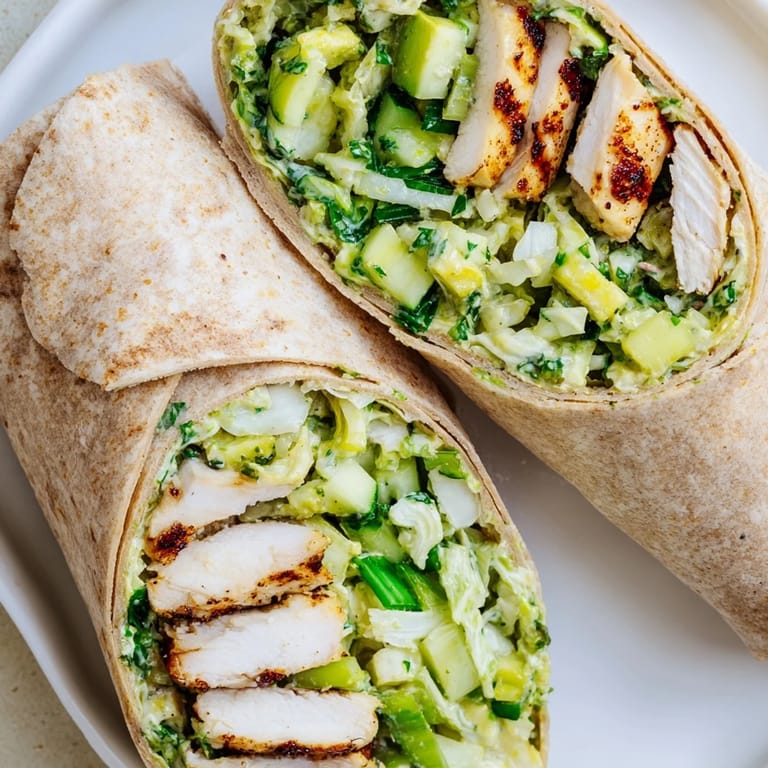 Green Goddess Chicken Wraps: Grilled chicken nestled in a vibrant, fresh cabbage salad, ready to eat!