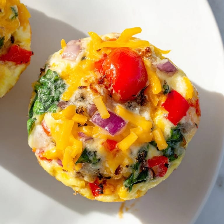 Perfectly cooked Customizable Egg Muffins, with melty cheese and spinach, a delicious and easy breakfast.