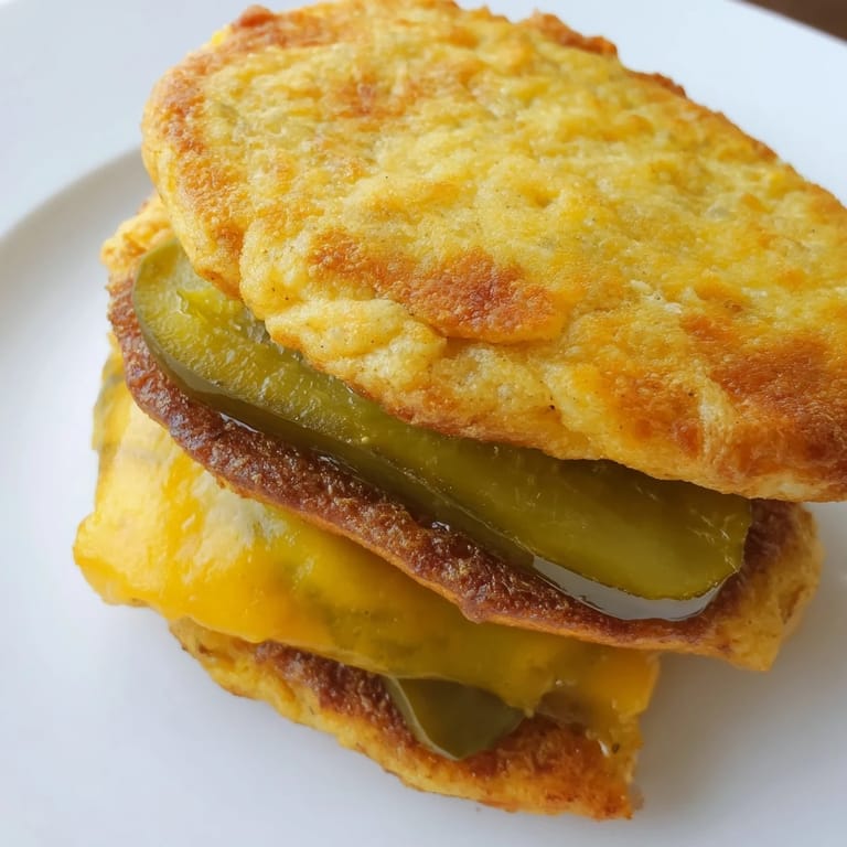 Close-up of a warm Pickle Bread Sandwich, featuring melted cheese and tangy pickle layers ready to eat.