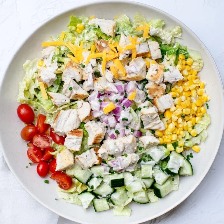 Ready in 35 minutes, this Ranch Chicken Chopped Salad offers a delicious mix of high-protein ingredients and a cool, creamy ranch dressing.