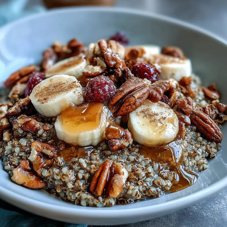Köstliche Buckwheat Groats Frühstücksschale mit frischen Beeren, Walnüssen und einem Hauch Zimt für den Start.