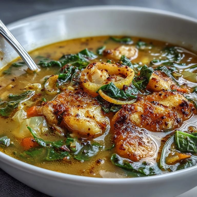 High Protein Lemon and Turmeric Chicken Soup dampfend im Topf, dunkle Brühe mit Hähnchen und Karotten