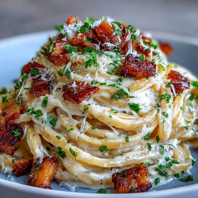 Ein Teller Celeriac Carbonara garniert mit schwarzem Pfeffer, perfekt für Abendessen.
