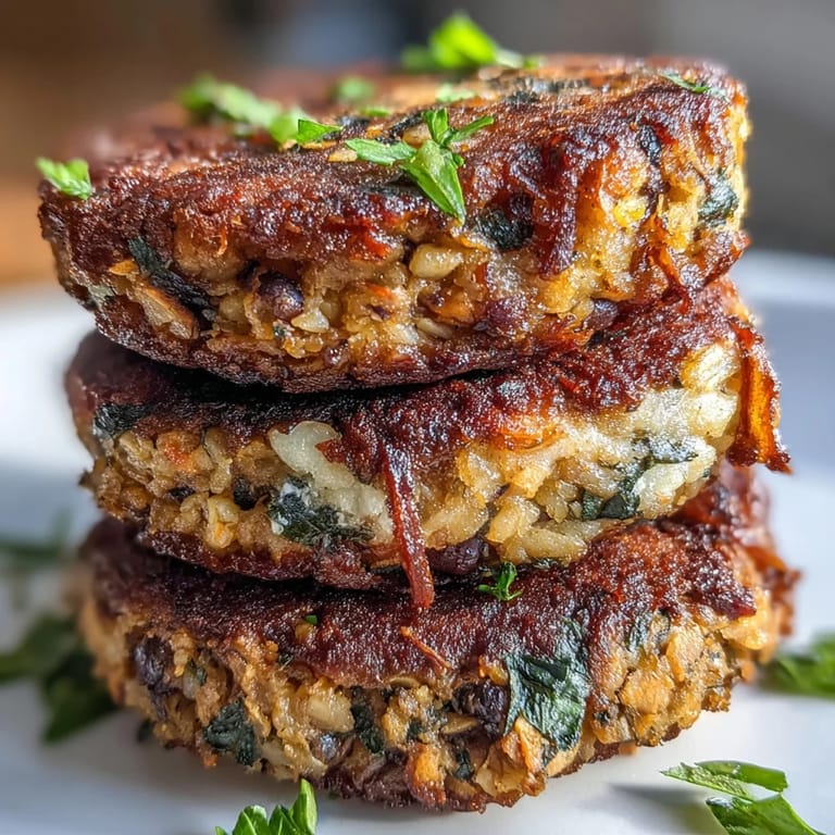 Gesunde Black-Eyed Pea Burger Patties, goldbraun angebraten und auf bunter Salatplatte für US-Dinner-Abende.