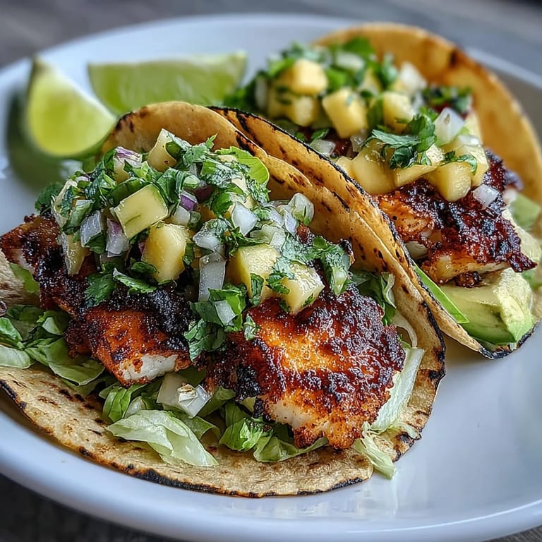 2. Knusprige Salat-Tacos gefüllt mit saftigem, gewürztem Fisch und lebhafter Mango-Salsa – ein erfrischendes Low-Carb-Gericht.  