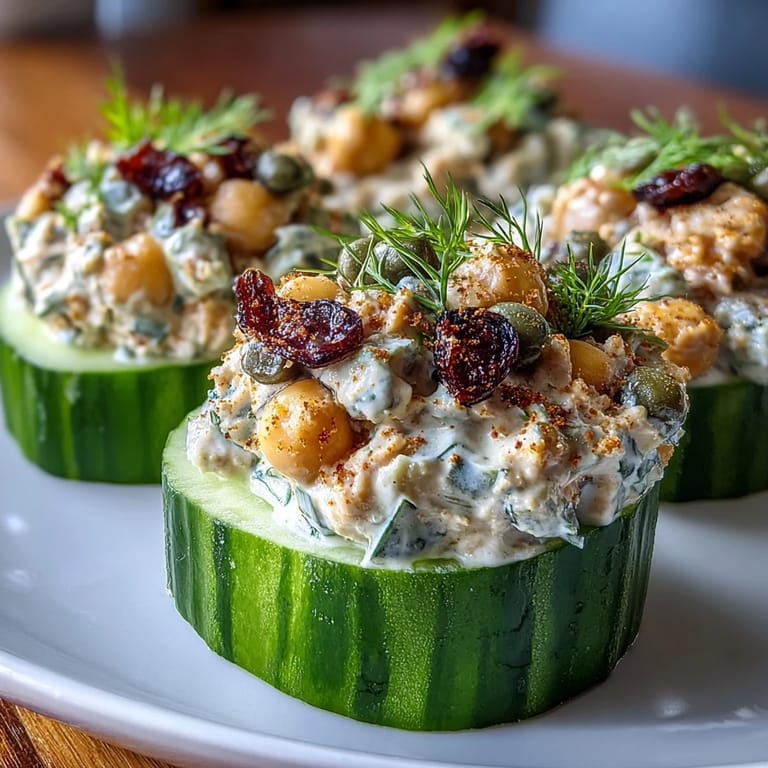 2. Knusprige Gurken gefüllt mit cremigem Kichererbsensalat – perfekt als leichtes veganes Mittagessen