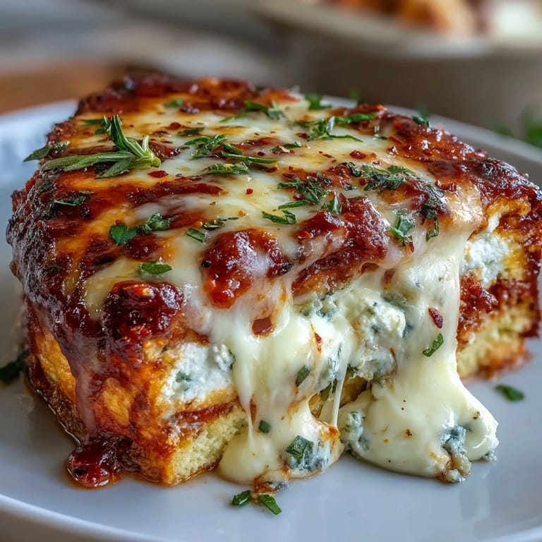 2. Cremige Cottage Cheese und Mozzarella in einer herzhaften Pizza-Casserole, perfekt für glutenfreie Mahlzeiten.  