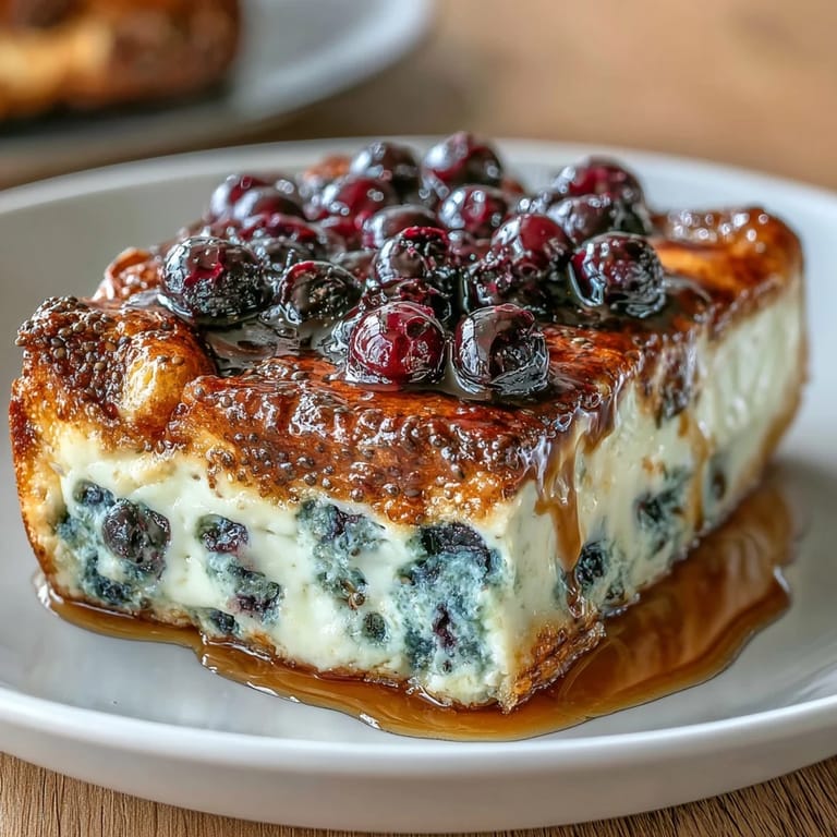 3. Ein luftiger Blueberry Cottage Cheese Breakfast Bake mit knusprigen Haferflocken und süßen Blaubeeren, ideal zum Vorbereiten.
