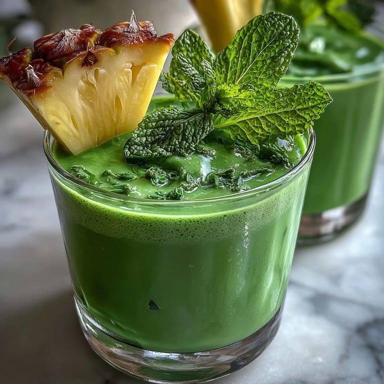 Ein farbenfroher grüner Shamrock-Smoothie mit tropischer Ananas, Spinat und einem Hauch von Banane, ein gesunder Muntermacher.