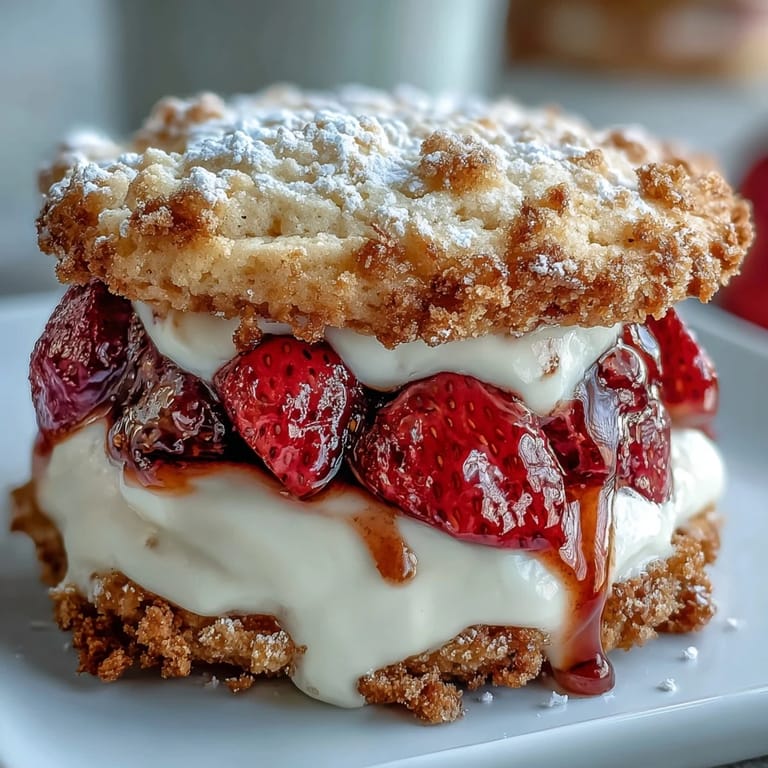 Erdbeerkuchen-Kekse mit cremiger Füllung: Zarte Kekse mit frischen Erdbeeren und einer luftigen Vanillecreme.