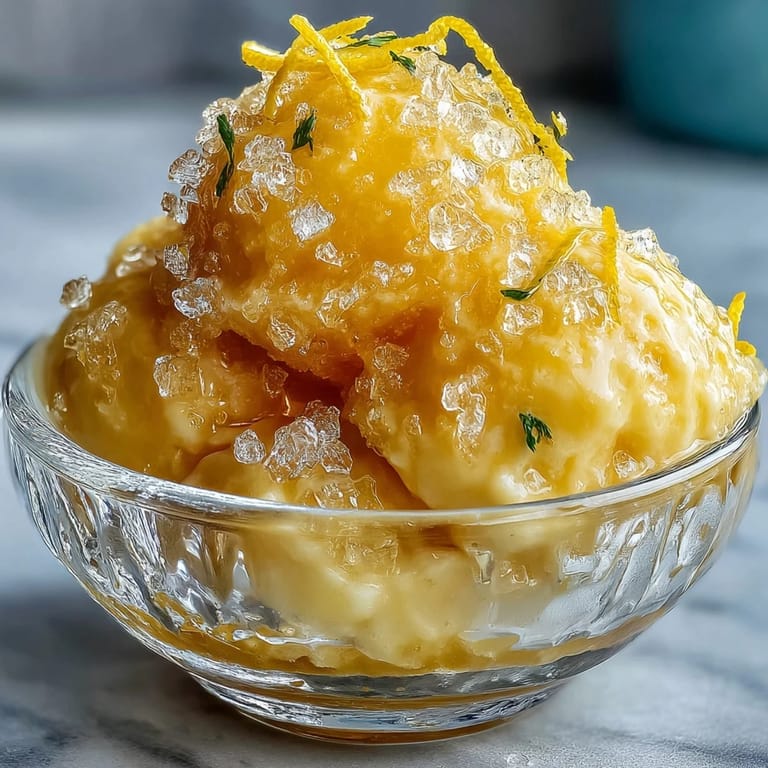 3. Glattes, eisiges Zitronensorbet mit einem Hauch von italienischem Limoncello, garniert mit frischer Minze.