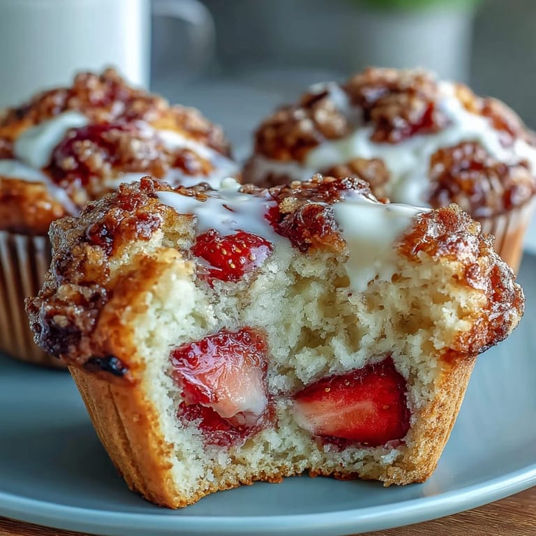 2. Feuchte, zarte Muffins mit cremigem Joghurt und süßen Erdbeeren für ein perfektes Frühstück.  